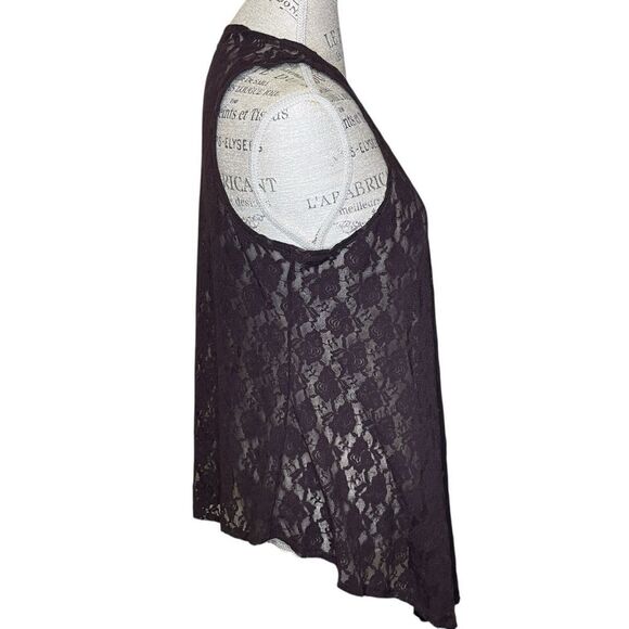 Back In The Saddle High Low Floral Lace Sleeveless Cardigan Dark Brown Medium - Picture 3 of 9